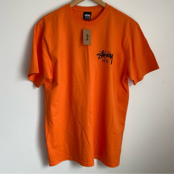STUSSY Stock Paris Tee Shirt Exclusive Graphic Tee Short Sleeve Orange (M) - Picture 2 of 11